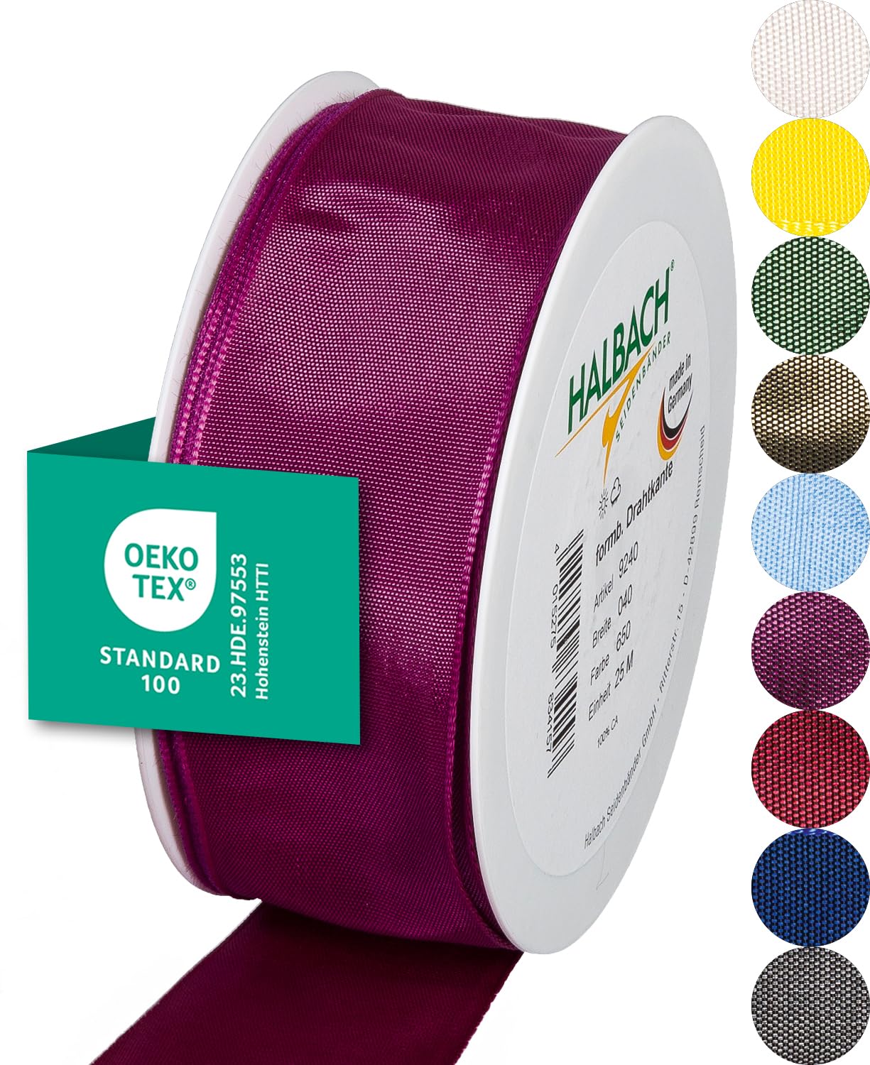 Halbach Seidenbänder Premium Geschenkband mit Drahtkante | Breite 40mm Länge 25m | Öko-Tex 100 zertifiziertes Schleifenband | Taftband Made in Germany, Farbe: berry
