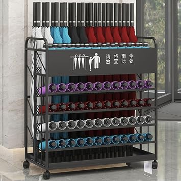 Umbrella Stand Rack Holder Rain Water Drip Tray, Home Commercial Umbrella Organizer Walking Stick Holder, Rolling Umbrella Storage Bucket Umbrella Shelf, for Hospital KinBlack