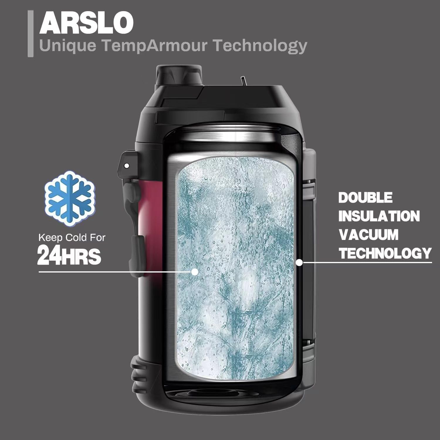 Sports Water Jug – Gallon Water Bottle – Large Insulated Stainless Steel Bottle for Gym, Workouts, Basketball, Football, Soccer – Keep Water Cold for Up To 24 Hours – 128 Ounce (Red Black)