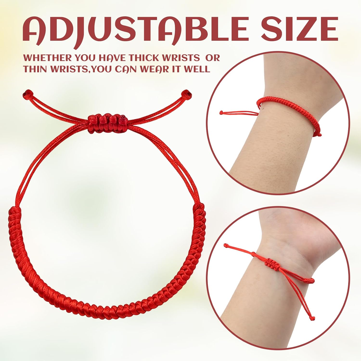 4-Pack Red Bracelets - Braided Lucky Cord Bracelet Strap for Women & Man - Adjustable Knot Red String Bracelet Amulet for Protection Good Luck Success Friendship Graduation Birthday Lovers Gift