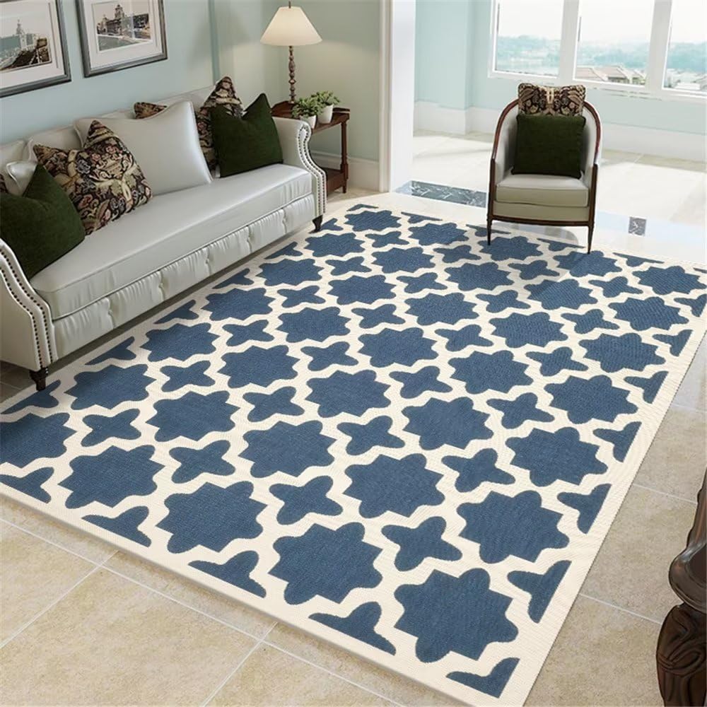 Tapis de sol maille bleue 160x200cm géométrique pour chambre d'ado