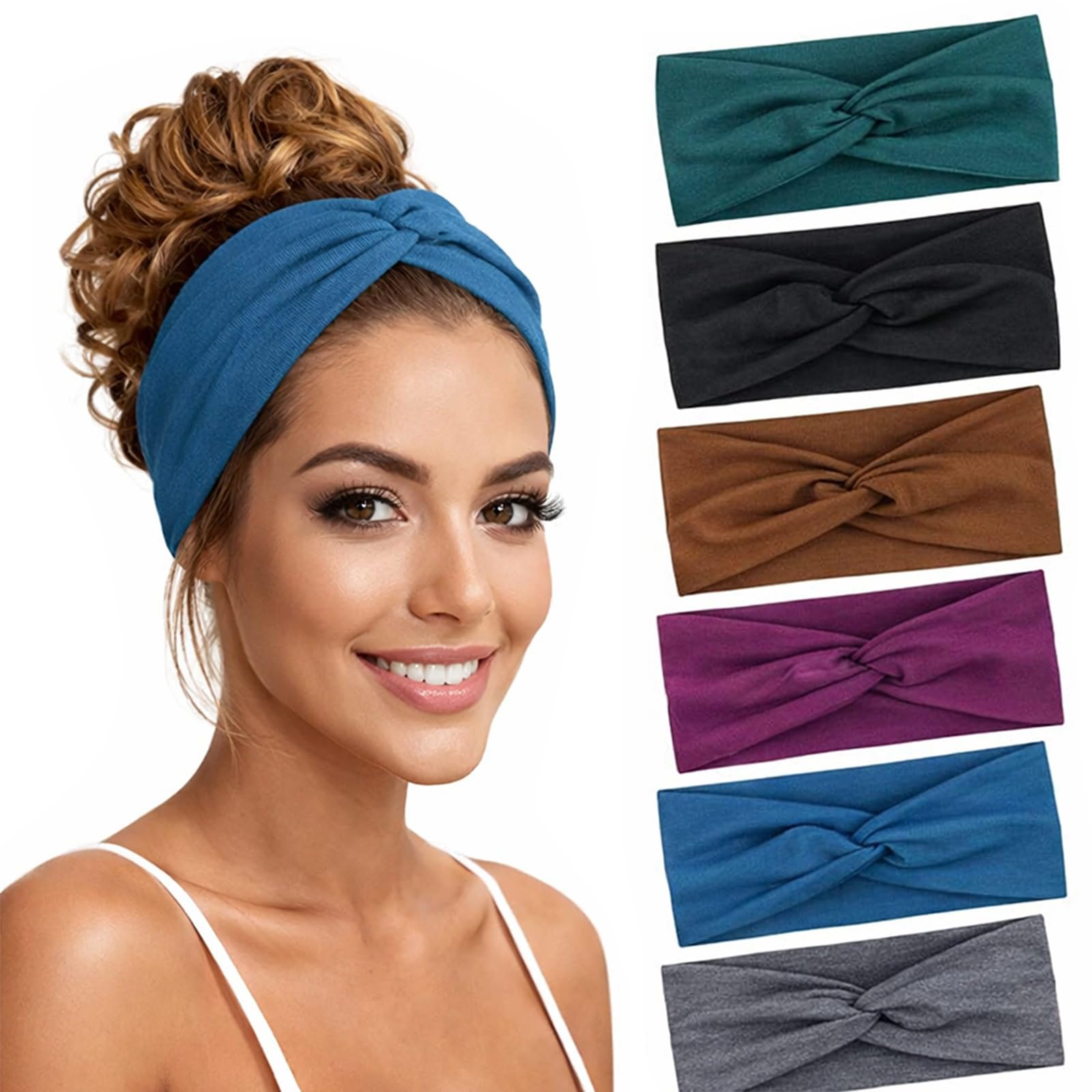 6-Pack Wide Elastic Headbands, Soft Twisted Knot Hair Bands for Women