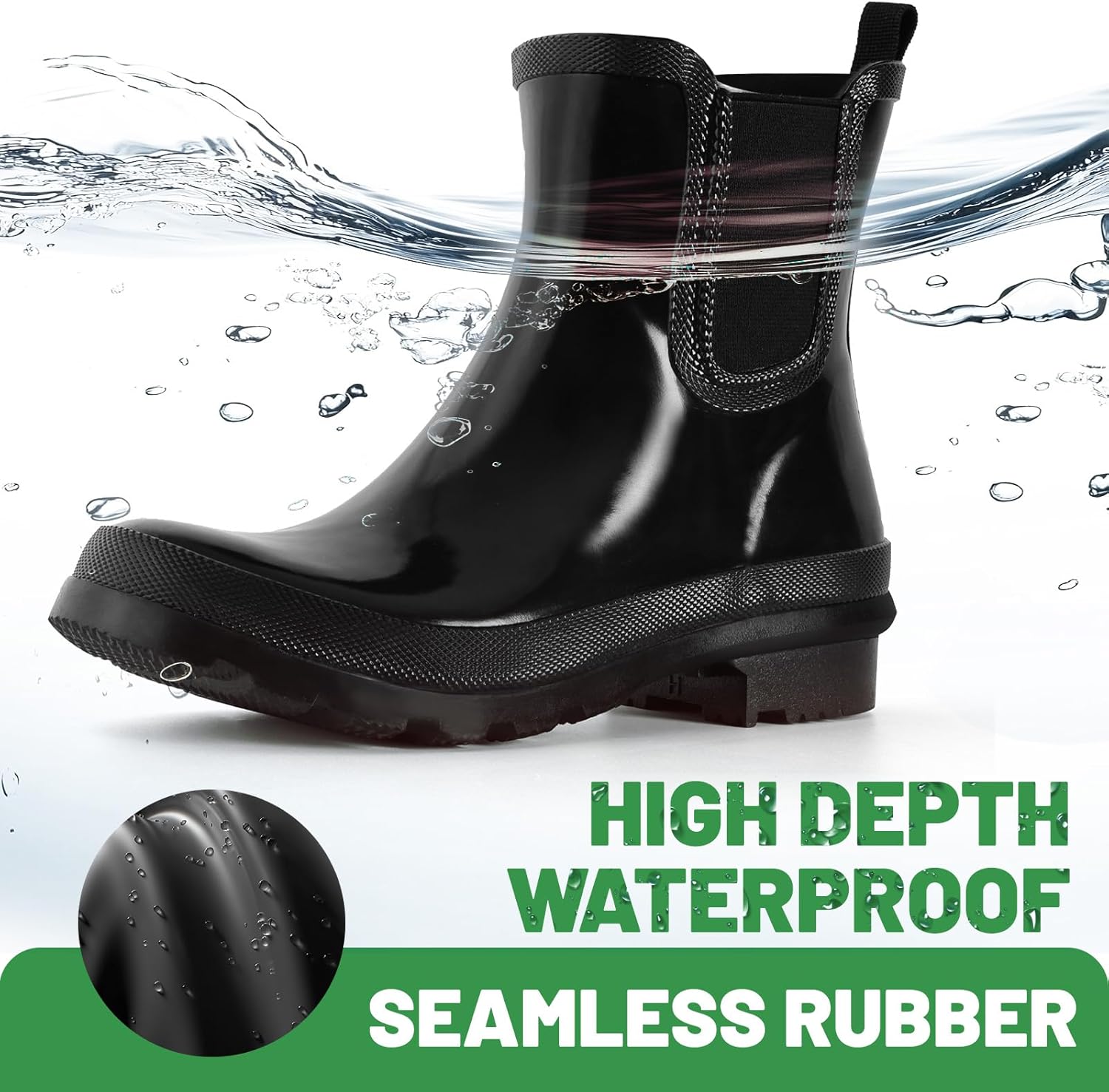 Furuian Women's Ankle Rain Boots Rubber Boots Waterproof Chelsea Rain Boots Short Garden Shoes Comfortable Rain Shoes Lightweight Work Shoes for Women - Image 3