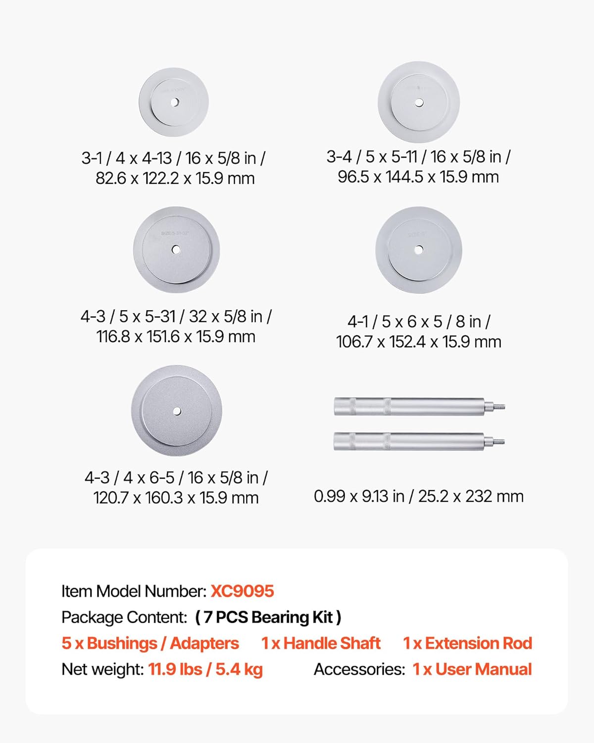 VEVOR Truck Hub Seal Installer Kit, Heavy Duty Bearing Race and Seal Drivers for Class 7 8 Trucks Truck Hub Seal Removal Installation(61850)