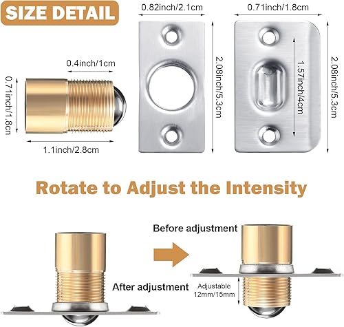 Miniatura 2 de Paquete de 16 unidades de accesorios de captura de bola para puerta de armario, cierre de bola ajustable con pestillo de acero inoxidable (plateado)