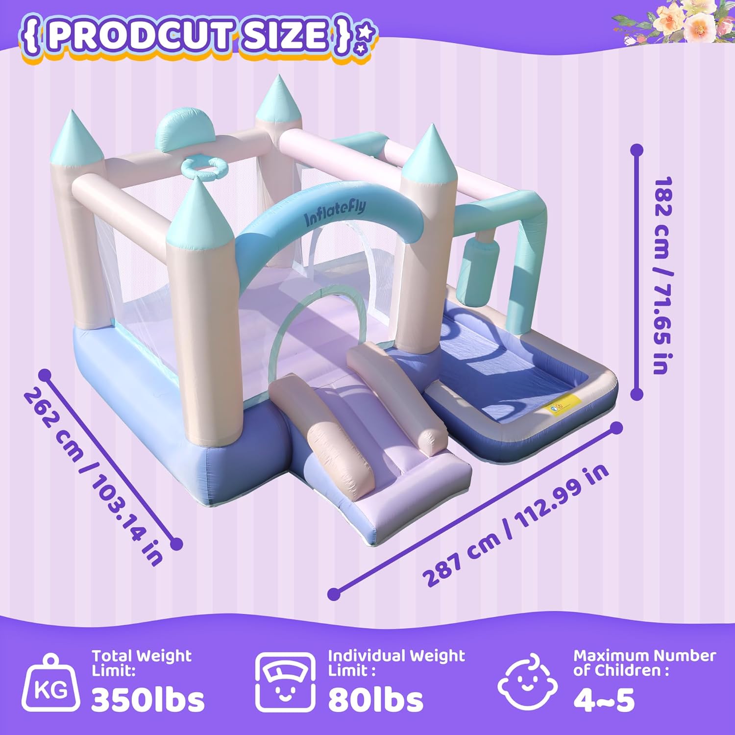 INFLATEFLY Inflatable Bounce House, Kids Slide Bouncy Castle with Blower, Ball Pit, Baskstball Hoop, Toss Ring,Target Game for Party Outdoor Indoor