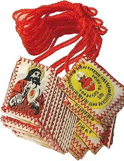 12-Pack Detente Sacred Heart of Jesus Cloth Scapulars | Bulk Catholic Scapular Necklaces with Embroidered Devotional Pendant | Red & White Escapulario for Prayer and Protection