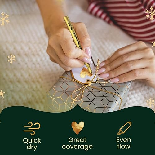 Miniatura 4 de ZENO 2 bolígrafos de pintura dorados marcadores permanentes a base de aceite, tinta dorada metálica, punta extrafina de 0.028 in para rocas, vidrio,