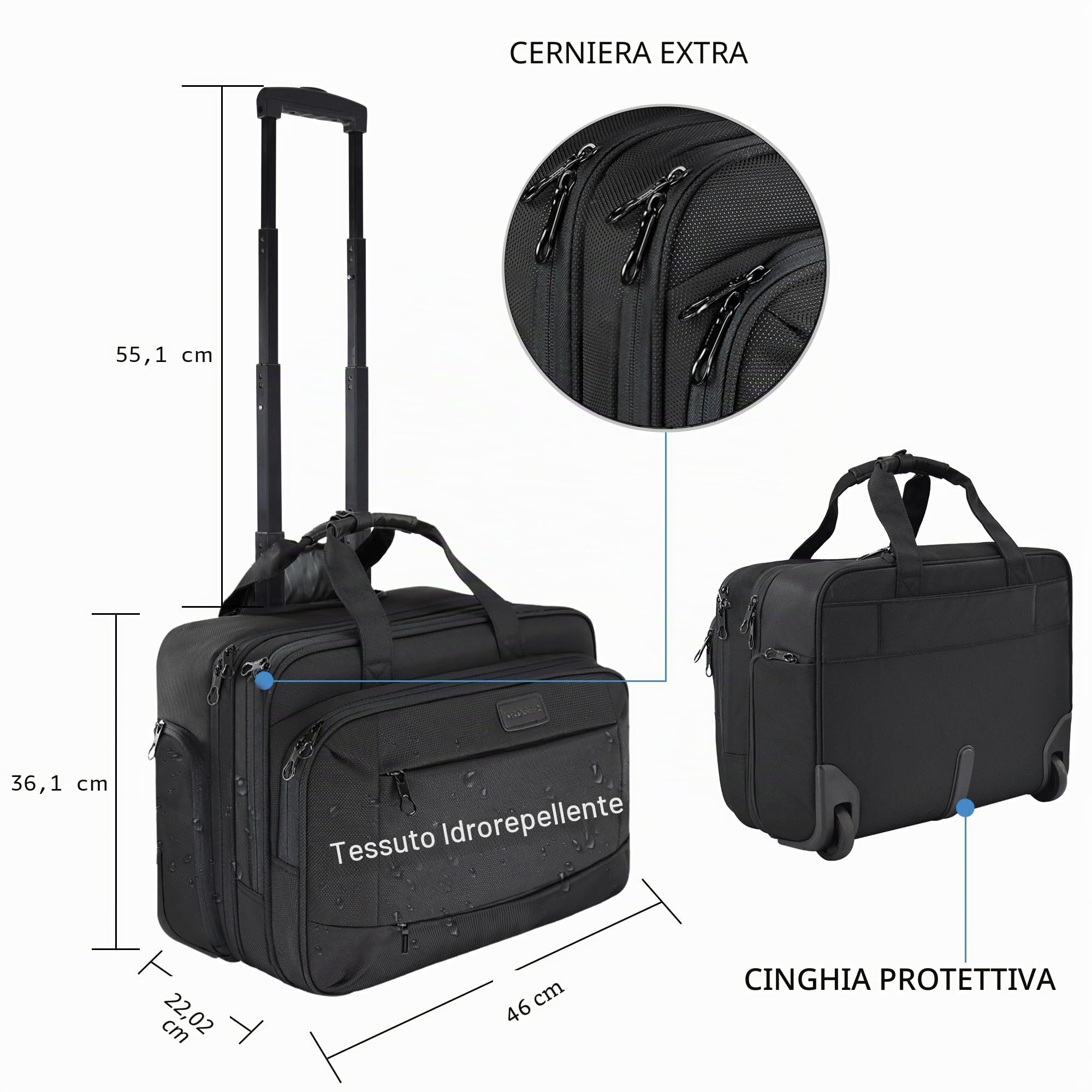 KROSER Borsa per Laptop con Ruote Trolley per PC Portatili Fino a 17,3" Impermeabili Valigia per Computer con Rotelle con Tasca RFID per lavoro/Affari/Università/Uomini/Donne-Rolling Laptop Bag