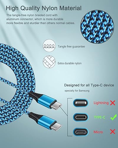 Miniatura 10 de AILKIN - Cable USB tipo C, paquete de 2 cables de alimentación trenzados de carga rápida de 6 pies, cable tipo C a C para Samsung Galaxy S23, S22,