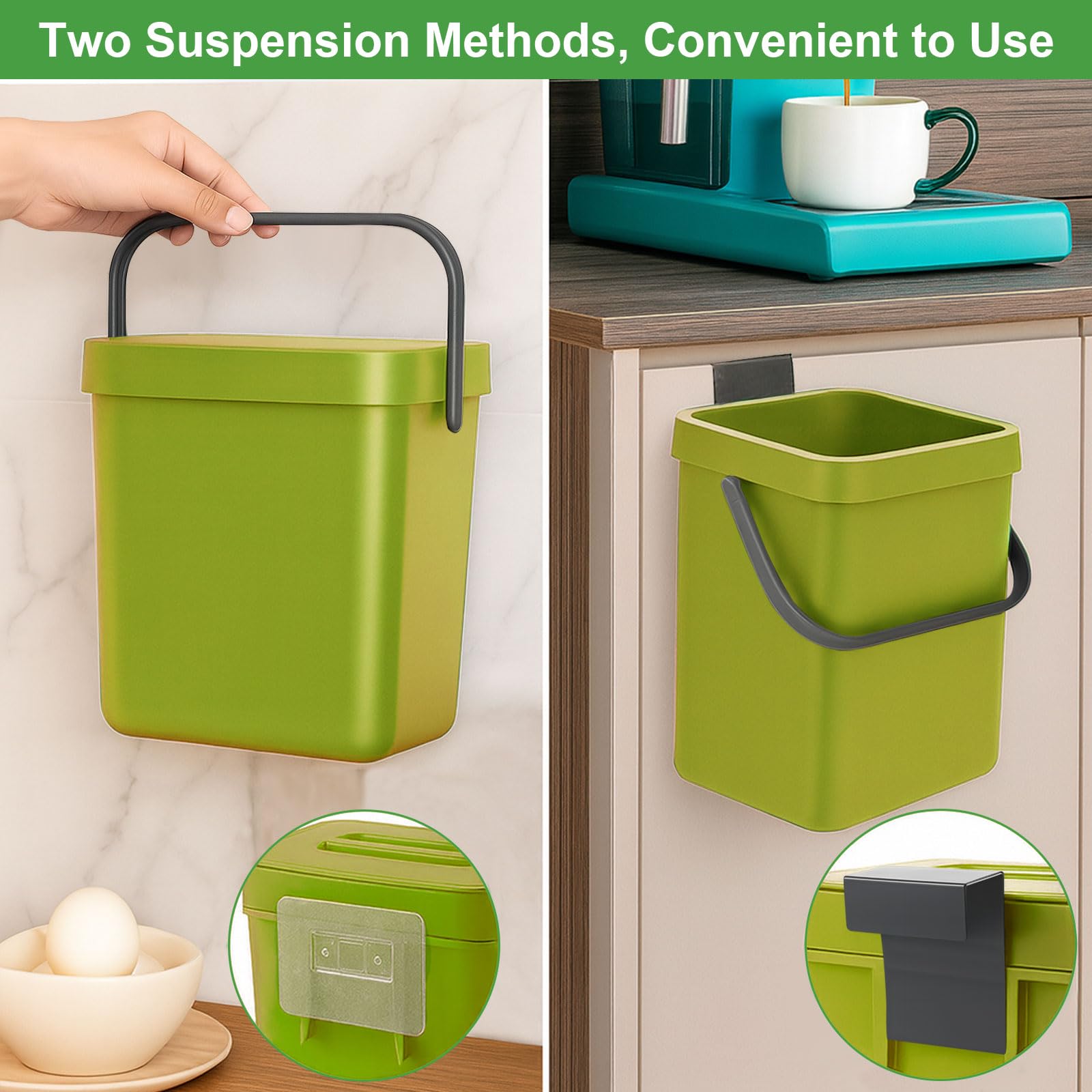 Pattumiera da Cucina 3L, Mini Biomülleimer per Cucina, Pattumiera Biomulle Sospesa, Piccolo Cestino per Rifiuti per Piano di Lavoro, Contenitore con Coperchio, Composter per Cucina, Casa