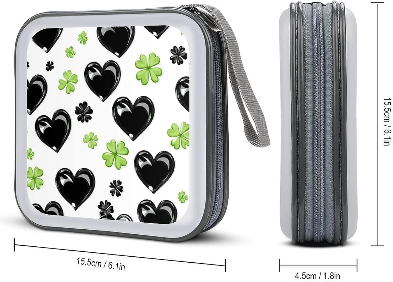 Black Hearts St. Patrick Clovers Protective CD Case Storage Rack 40 Capacity DVD Holder Organizer Car Travel