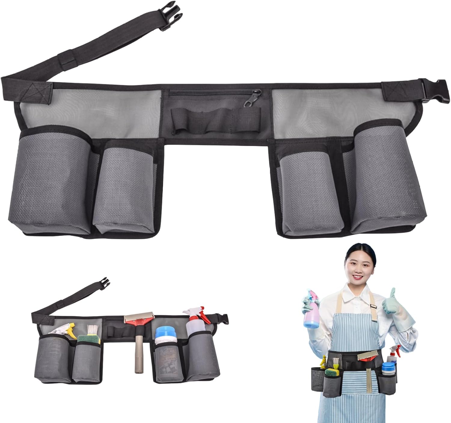 Window Cleaning Belt with 4 Pockets Adjustable Tool Pouch Housekeeping