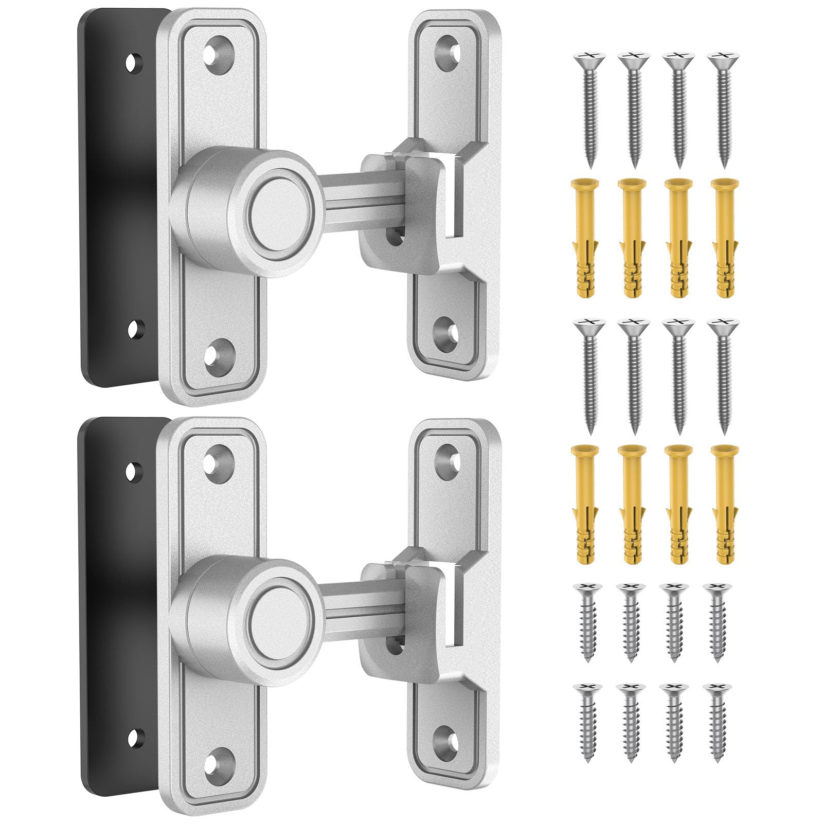 Sliding Barn Door Lock Hardware, 90 Degree Locks for Barn Doors, Flip Gate Latches for Barn, Garden, Bathroom, Outdoor, Garage, Window (2 Pack-Silver)