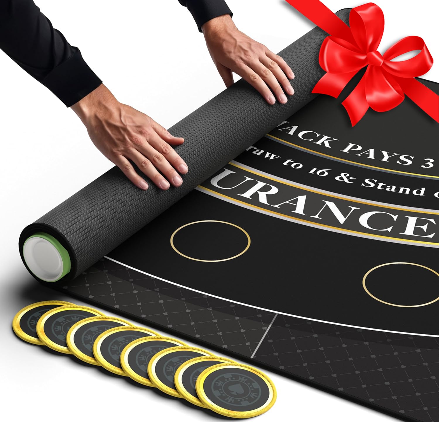 Newverest Blackjack Mat 70" x 35", Blackjack Table Top for Home Game Nights with Friends | Black Jack Casino Table Topper, Poker Mat Layout in Zipper