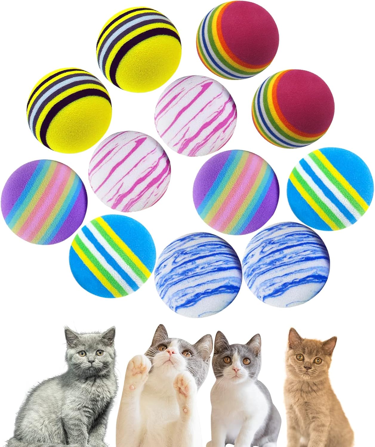 BLMHTWO 12PCS Cat Toy Balls, Pet Rainbow EVA Foam Balls 1.65inch Lightweight