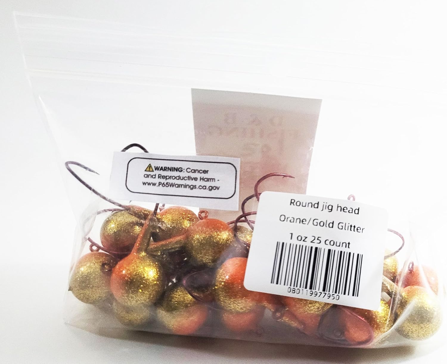 1 oz D&B Fishing Orange/Gold Glitter Round Head Fishing jig 25 Count (25)