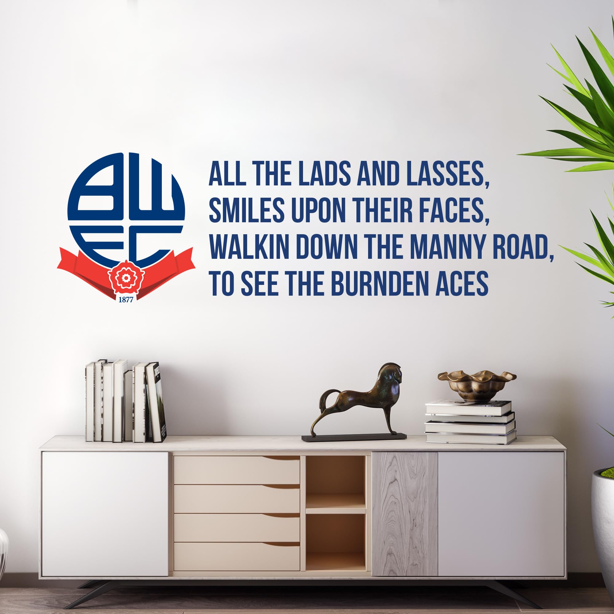 Themed Blue Bolton Wanderers Fc Official Crest And Burnden Aces Song Wall Sticker (120Cm Width X 40Cm Height)