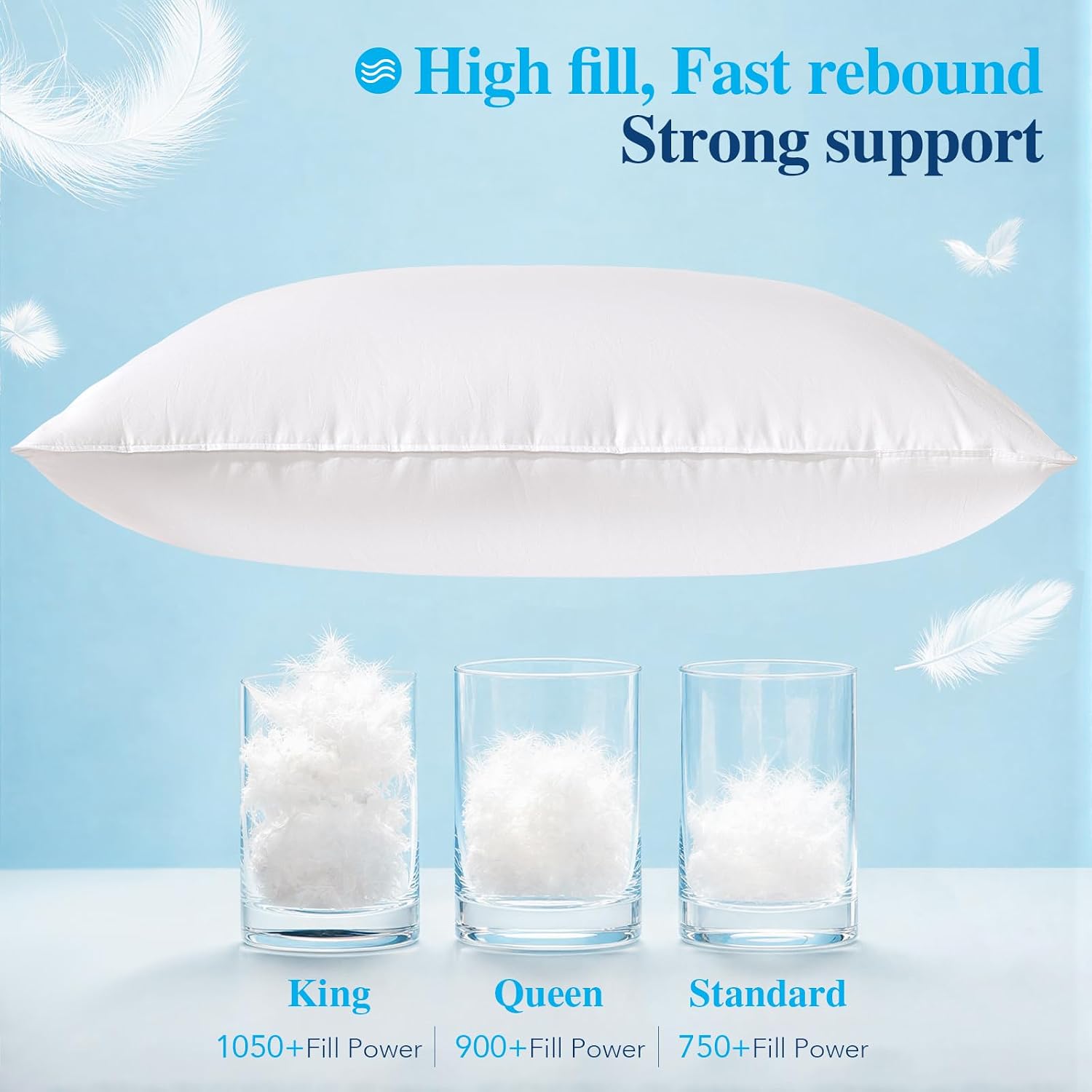 Canadian White Goose Down Pillow Plush 1050 Fill Power Bed Pillow King 2Pcs