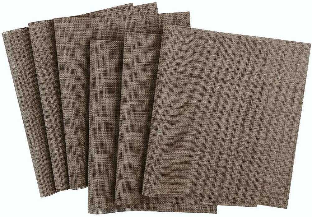 uxcell Woven Placemats Set of 6 Heat Resistant Place Mats Anti-Slip Washable PVC Square Table Mats for Kitchen Dining Table Holiday Brown