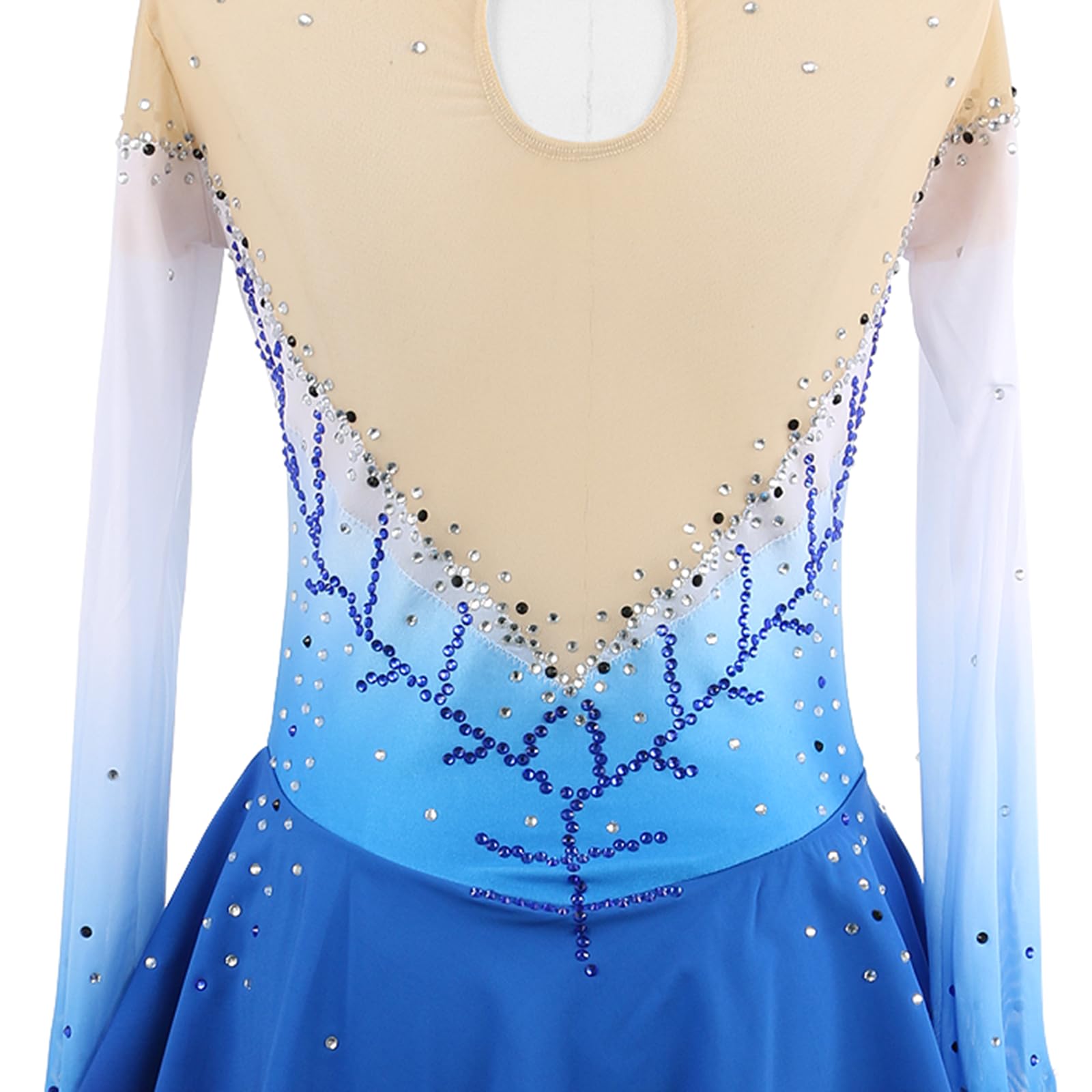 Vestido de Patinaje artístico, Cuello Alto con Diamantes de imitación degradados, Traje de competición, Leotardo de Danza lírica y Gimnasia, Vestido de Patinaje sobre Hielo (Azul XXL)