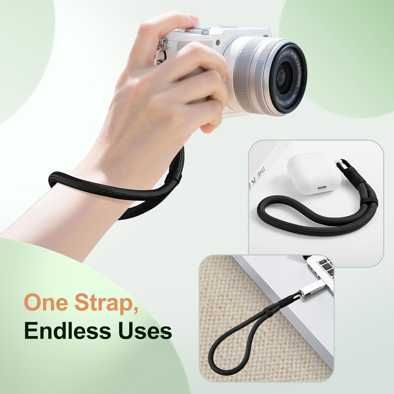 SHANSHUI Hand Wrist Strap Lanyard, 3 Pack Adjustable Cell Phone Lanyard Strap, Hand Wrist Strap Lanyard with 3x Tether Tabs for Smartphones-Black - Image 5