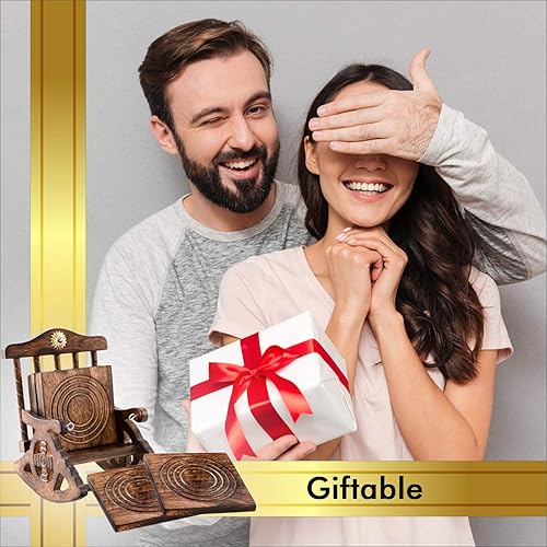 Miniatura 5 de Posavasos de madera para bebidas, ecológicos, absorbentes, de aspecto antiguo hechos a mano (silla mecedora)