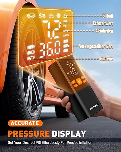 Miniatura 5 de NEVERLAND Tire Inflator Portable Air Compressor - Cordless & 12V DC Air Pump for Car Tires, 150 PSI Bike Pump With Digital Pressure Gauge,