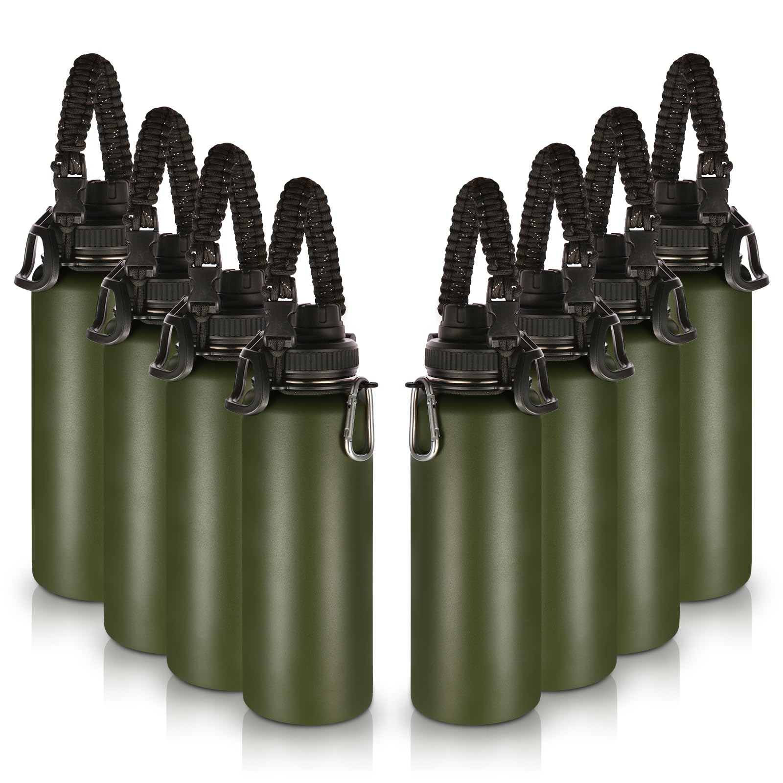 Volhoply Insulated Water Bottles Bulk 8 Pack, 40 oz Stainless Steel Sports Bottle with Paracord Handle Spout Lid, Vacuum Metal Travel Cups with Wide