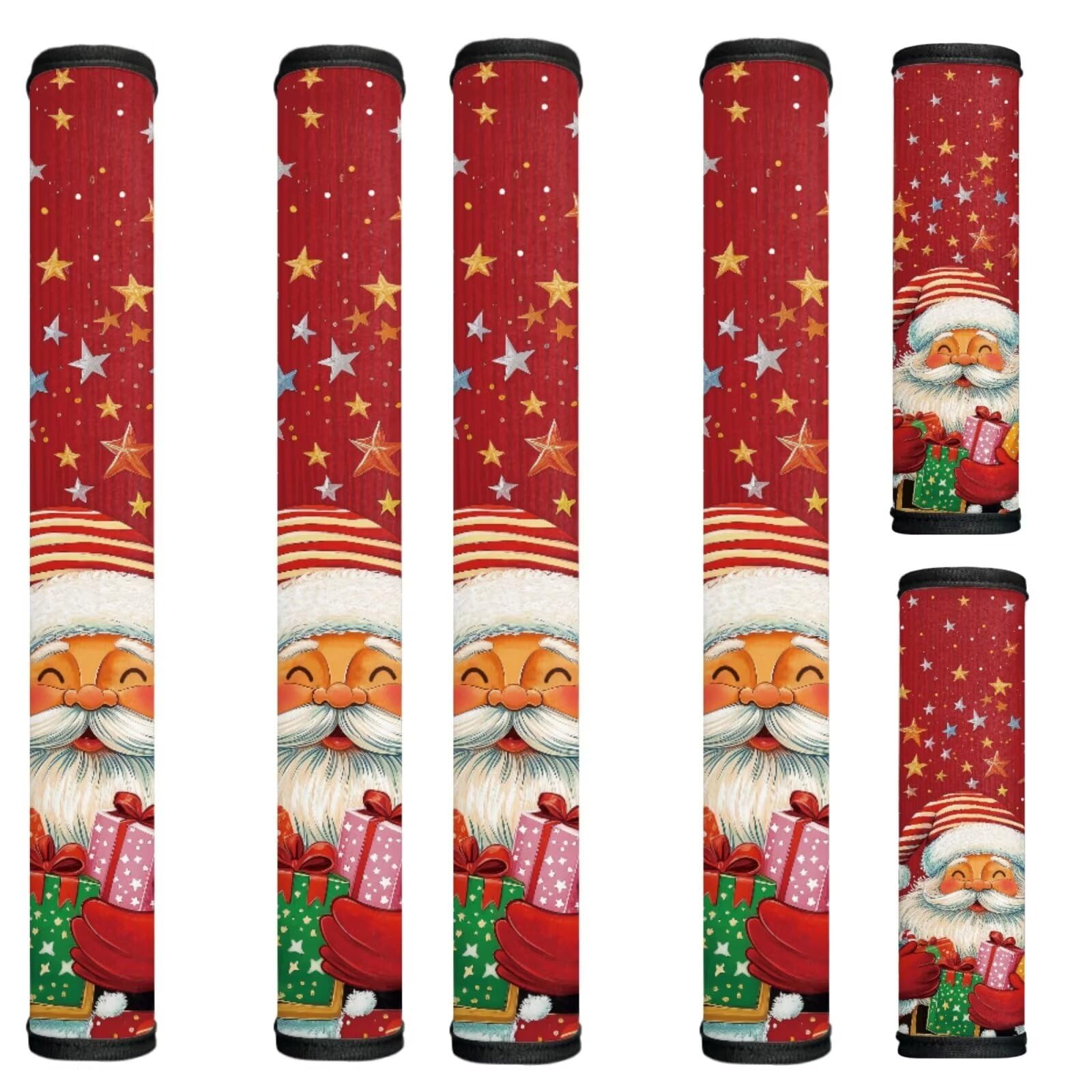 Christmas Refrigerator Handle Covers Set of 6 Santa Claus Adjustable Appliance Handle Covers Washable Anti-Slip Homemade Decor Door Handle Gloves Xmas Countertop Decorations