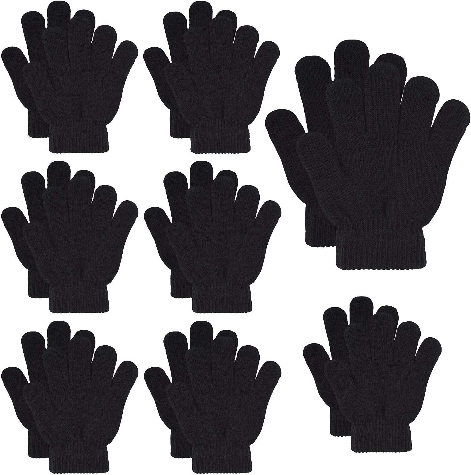 MENOLY 8 Pairs Winter kids Gloves Kids Knit Gloves Warm Stretchy Knitted Magic Gloves for Little Girls Boys Teens