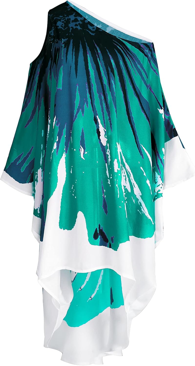 QPQ Womens Cold Shoulder Kaftan Dresses Plus Size Cover Up Tshirt Maxi Beach Boho Swing Dress