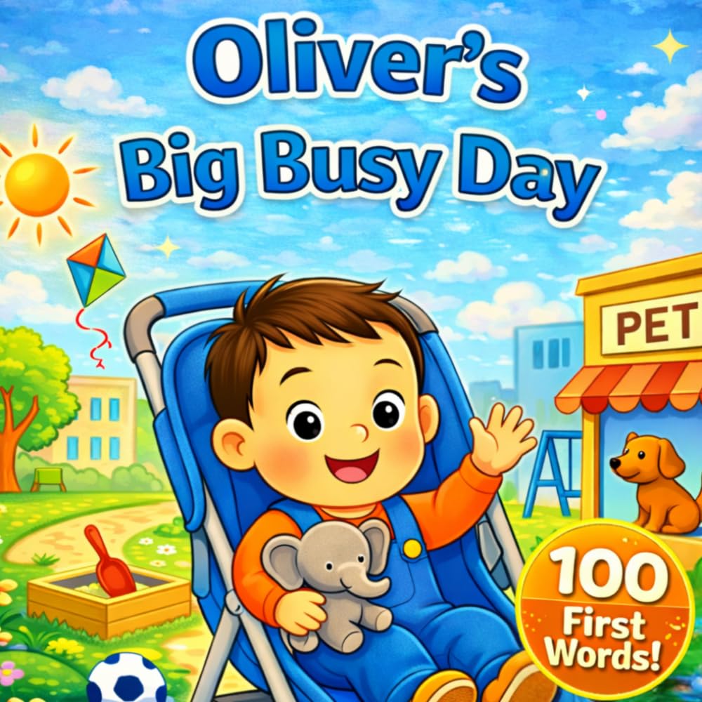 Oliver's Big, Busy Day: 100 First Words (Three Hearts Personalized Baby Name Books (Oliver))