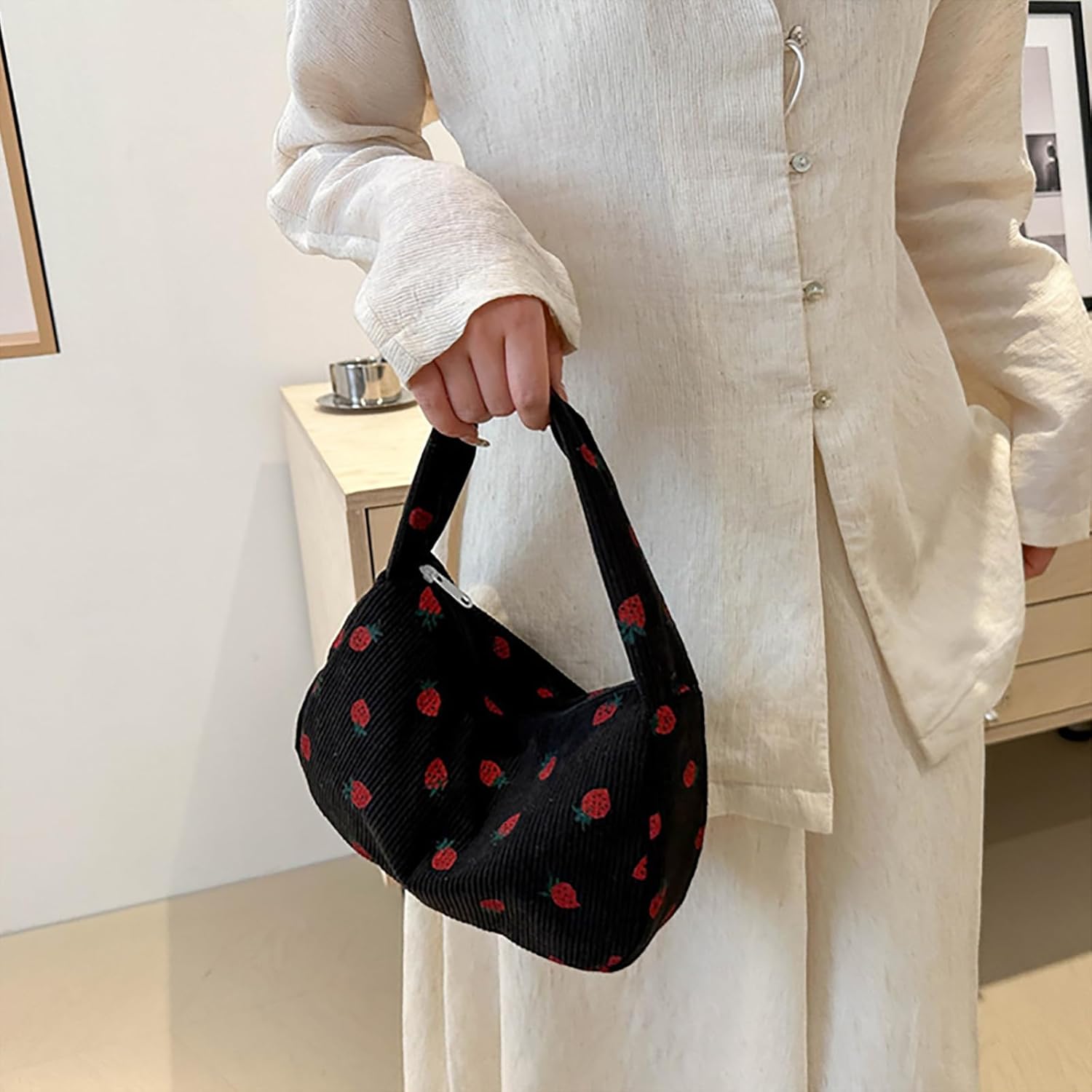 Cute Corduroy Crossbody Bags for Women - Novelty Strawberry Wallet Clutch - Image 4