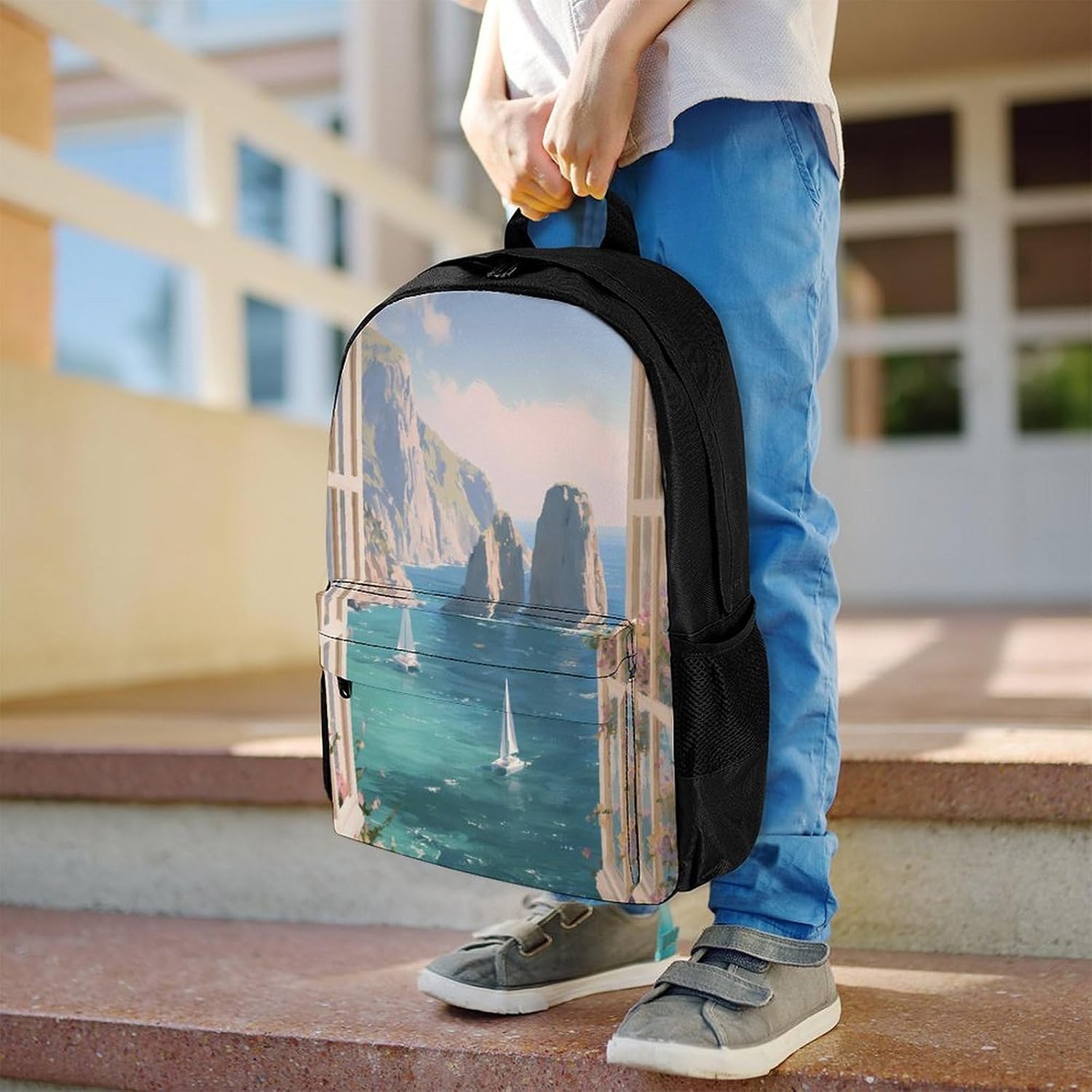 Capri Island Window View Backpack Lightweight Backpacks Work Bag