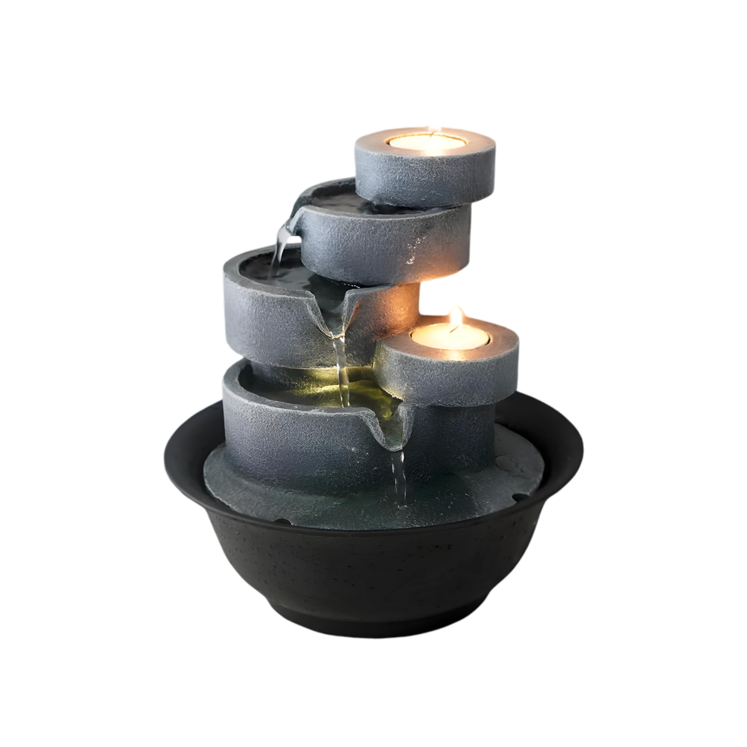 B&Q -  Slate Effect Cascading Bowls Tabletop Water Feature With Led Lights 21Cm