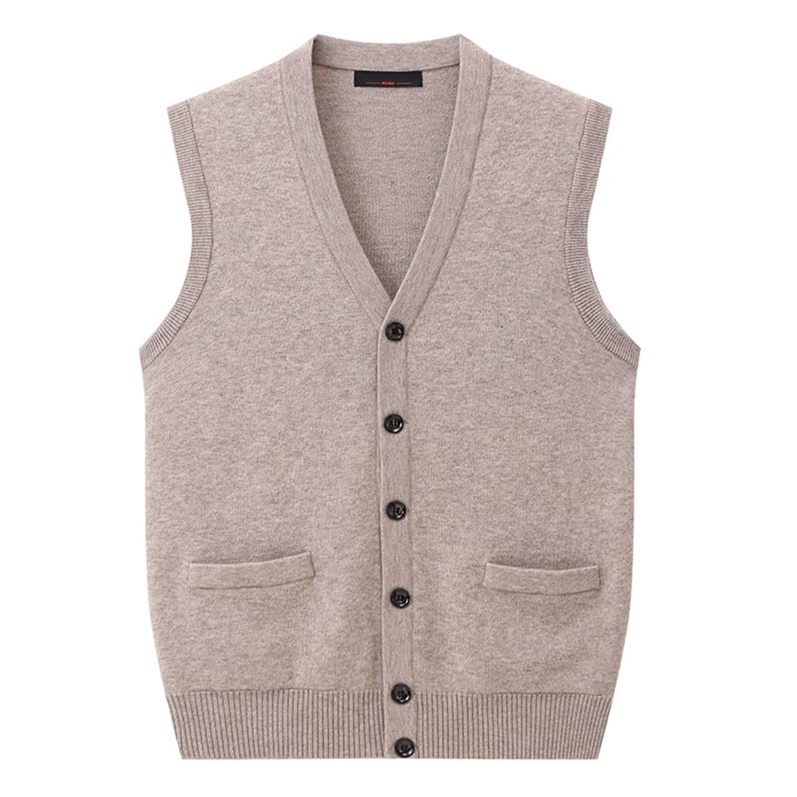100% Cashmere Mens V-Neck Sleeveless Vest Classic Business Gentleman Knitwear Knitted Waistcoat Sweater Cardigans Tank Tops with Pockets