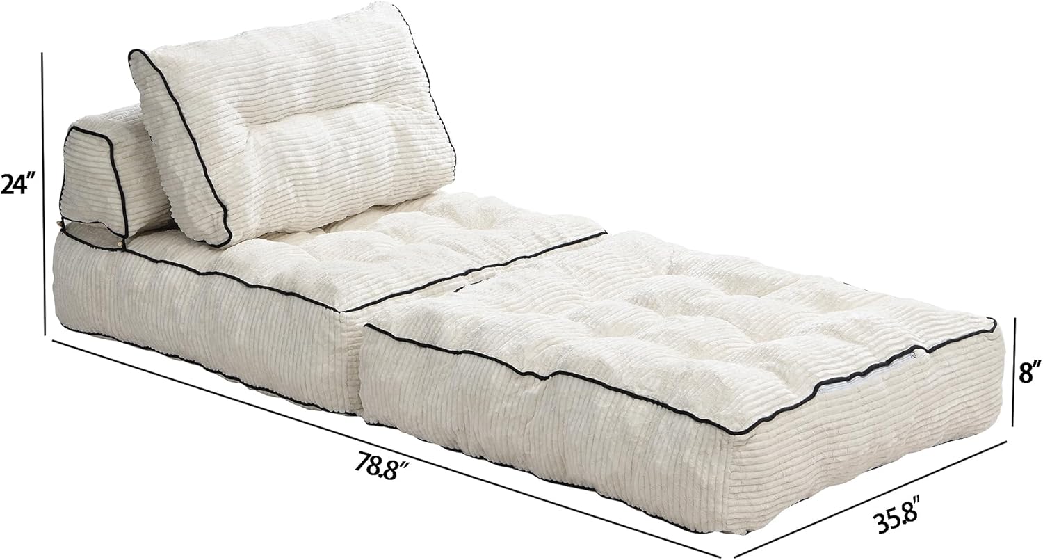 Ball & Cast Folding Sofa Bed, Futon Couch Bed with Pillow and Backrest, Convertible Sleeper Chair Comfy Floor Sofa for Living Room Bedroom, Beige