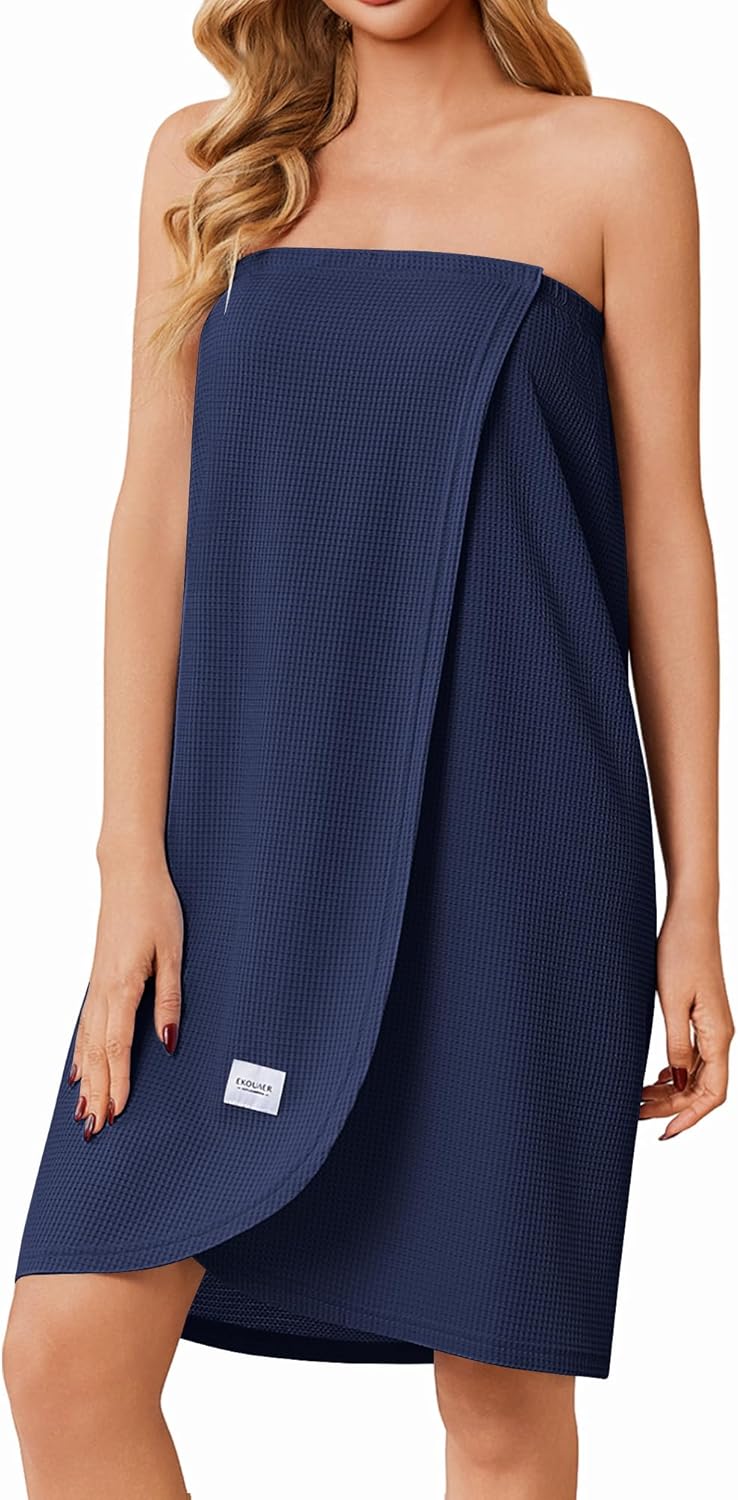 Ekouaer Waffle Robes For Women Bath Wrap Lightweight Shower Wrap 2026 Knee Length Spa Robe with Adjustable Closure S-XL