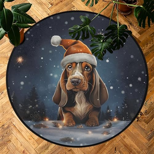 Miniatura 7 de Cute Dog in Christmas Hat Round Area Rug 3ft Machine Washable Circular Rugs for Dining Room Table Bedroom Playroom Throw Rugs for Dog Living Room
