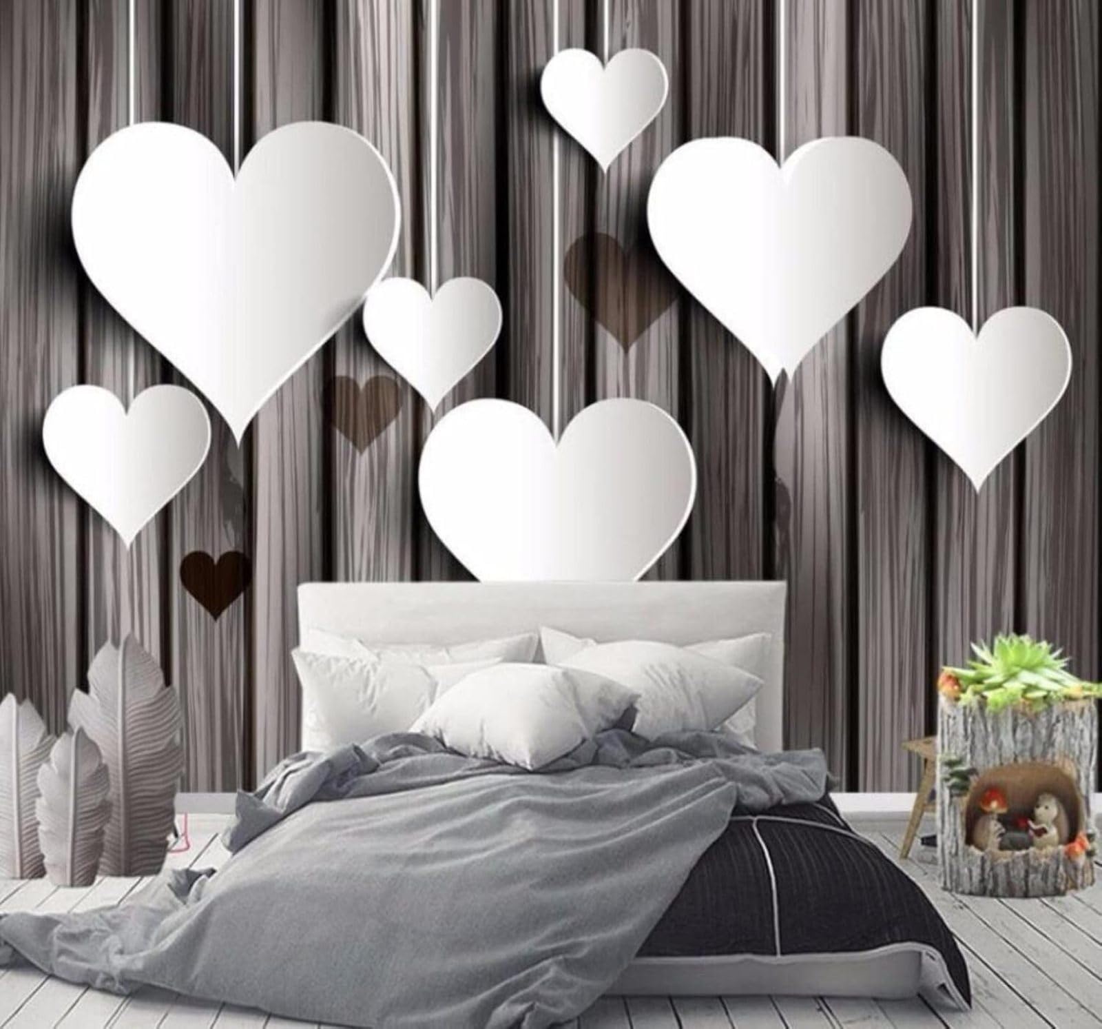 XLMING Creative White Heart Shaped Vintage Wood Grain 3D Wallpaper Luxury Home Dining Decor Paste Sofa Living Room The Wall for Bedroom Mural-200cm×140cm