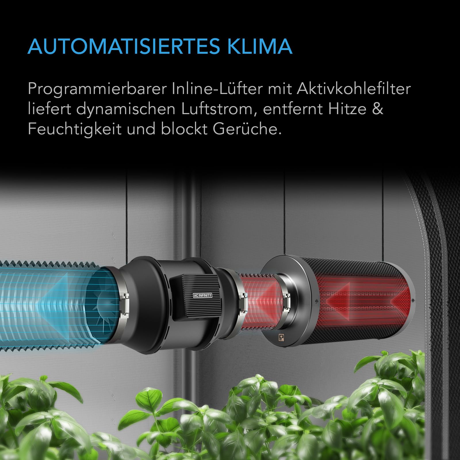 AC Infinity Advance Grow Zelt-System 90 x 90 x 180 cm – 3-Pflanzen-Growset mit WLAN-Steuerung, automatisierter Belüftung und Vollspektrum Samsung LM301H LED Grow Light, 2000D Mylar-Zelt