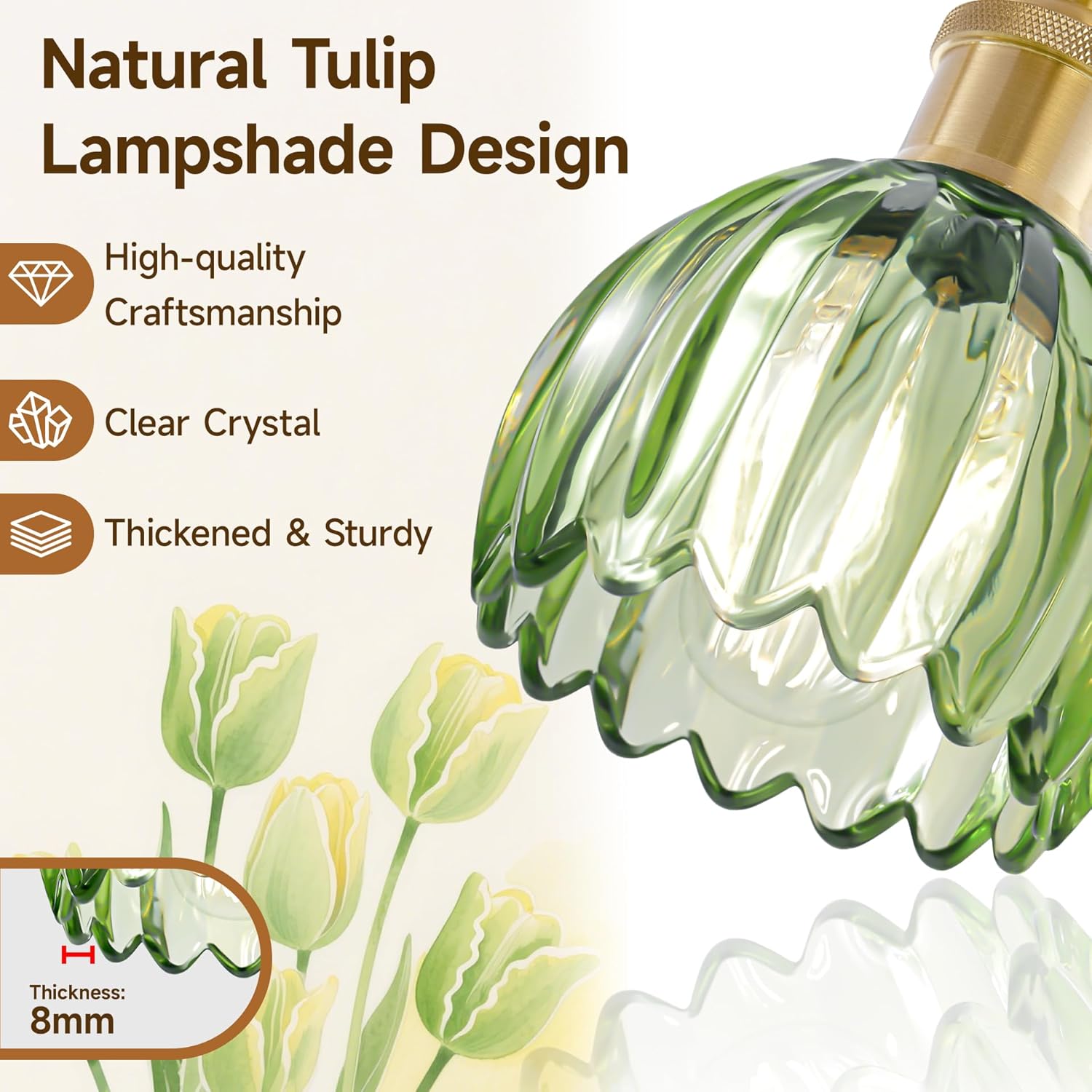 Bathroom Lights Over Mirror,2-Light Vintage Vanity Light Fixtures,Retro Brass Bathroom Light, Flower Wall Sconce With Green Tulip Glass Shade For Bedroom, Living Room, Dressing Table, E26 Base