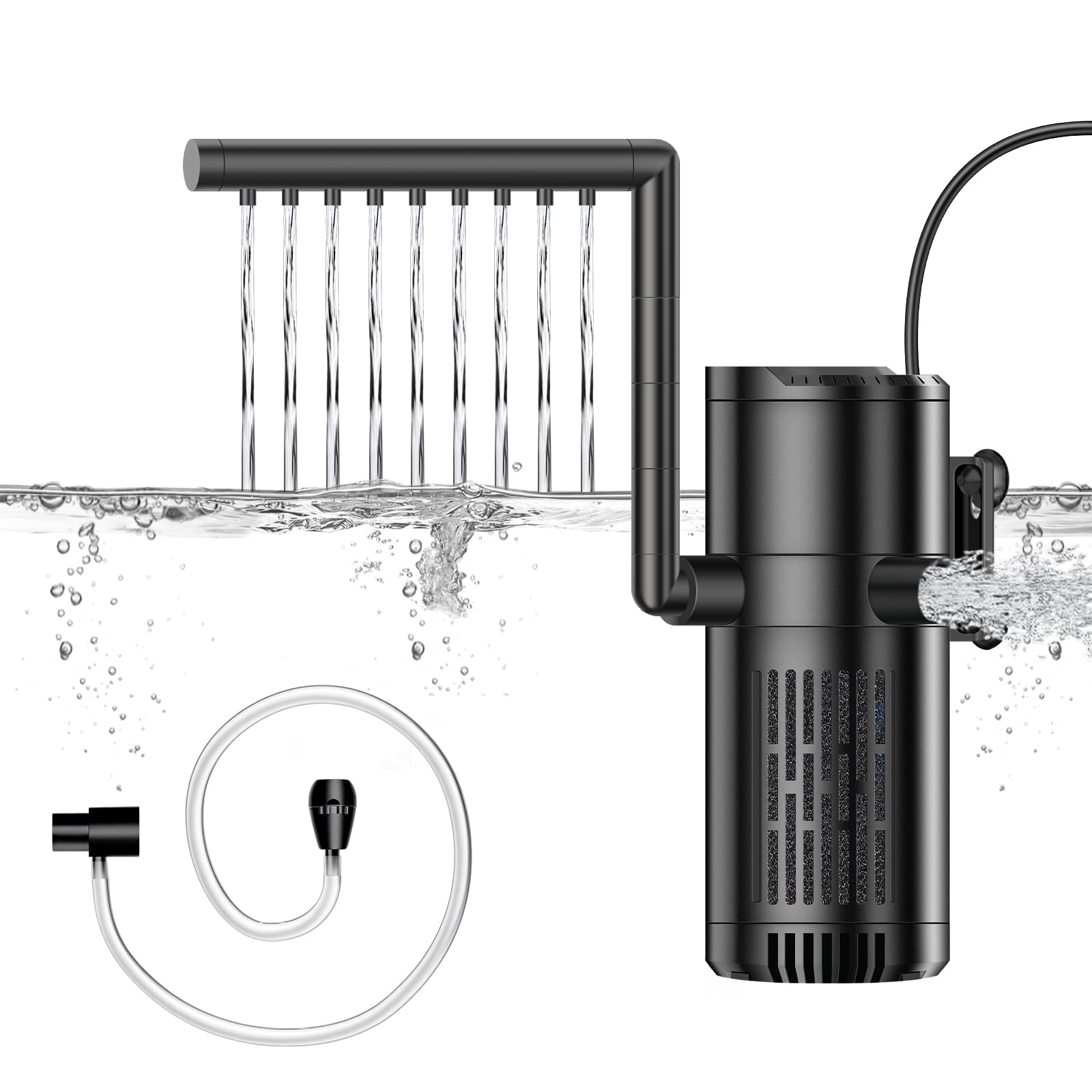 Filtro Acquario Interno, 8W Flusso Regolabile Filtro per Acquario 500 L/H, Pompa Acquario per Acquari da 30 a 120L