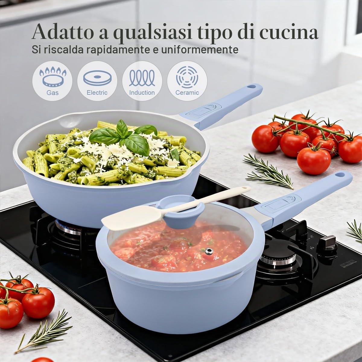 AIKENBBKK Casseruola in Ceramica da 20 cm con Coperchio, Casseruola da 2,5L con Rivestimento Antiaderente in Ceramica e Manico Rimovibile, Adatta a Tutti i Tipi di Piano Cottura-Azzurro