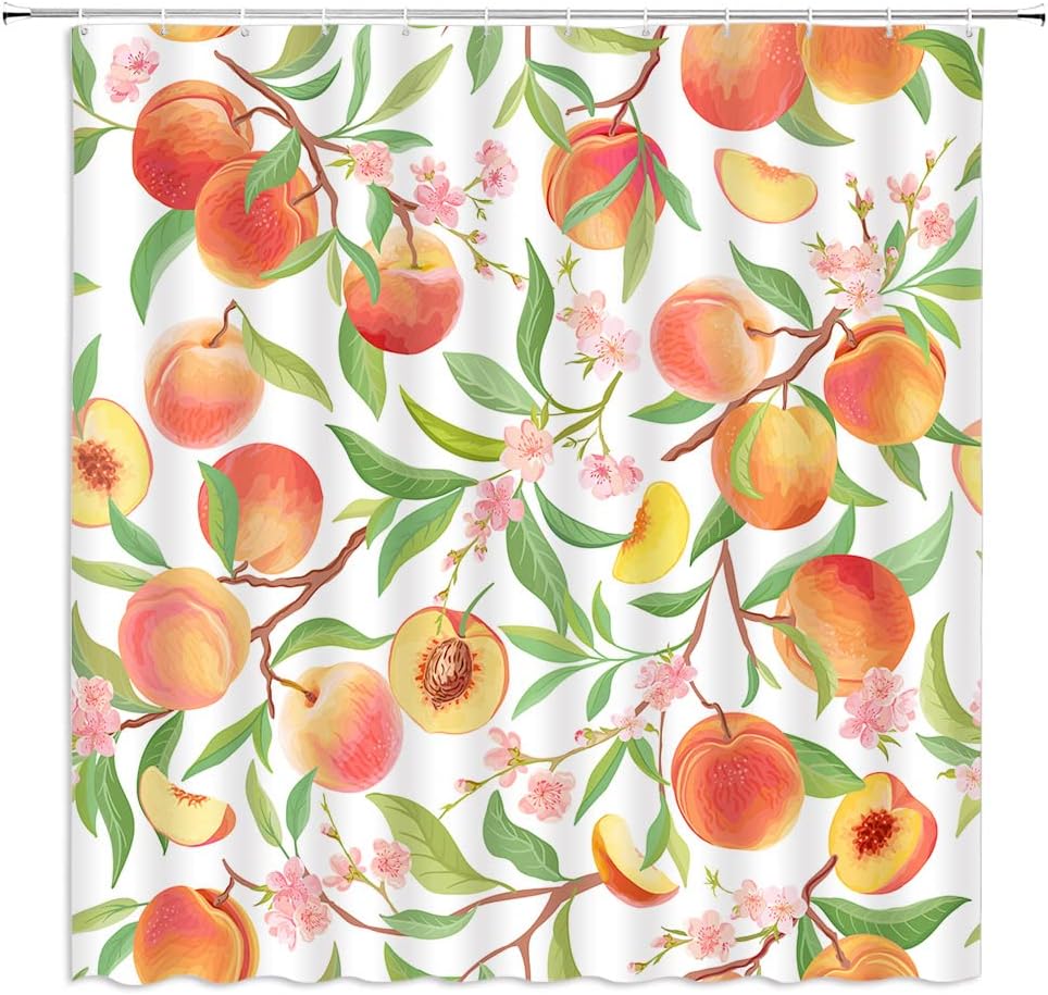 Tropical Floral Shower Curtain Palm Banana Leaves Hibiscus Pineapple Hawaii Watercolor Flower Leaf Fruit Plumeria Green Yellow Pink Home Decor Bathroom Fabric Set with Hooks(70" Wx84 H)