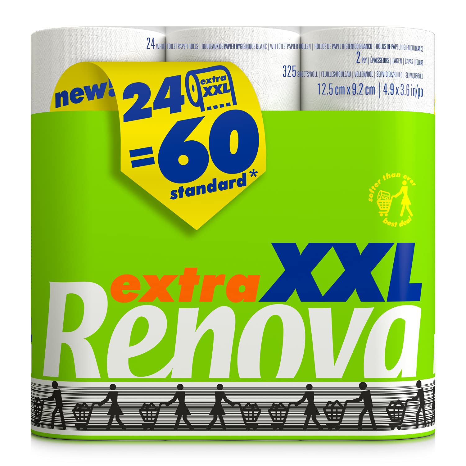 Renova Papel Higiénico Extra XXL | 24 Rollos equivalentes a 60 Rollos Estándar | Papel Blanco
