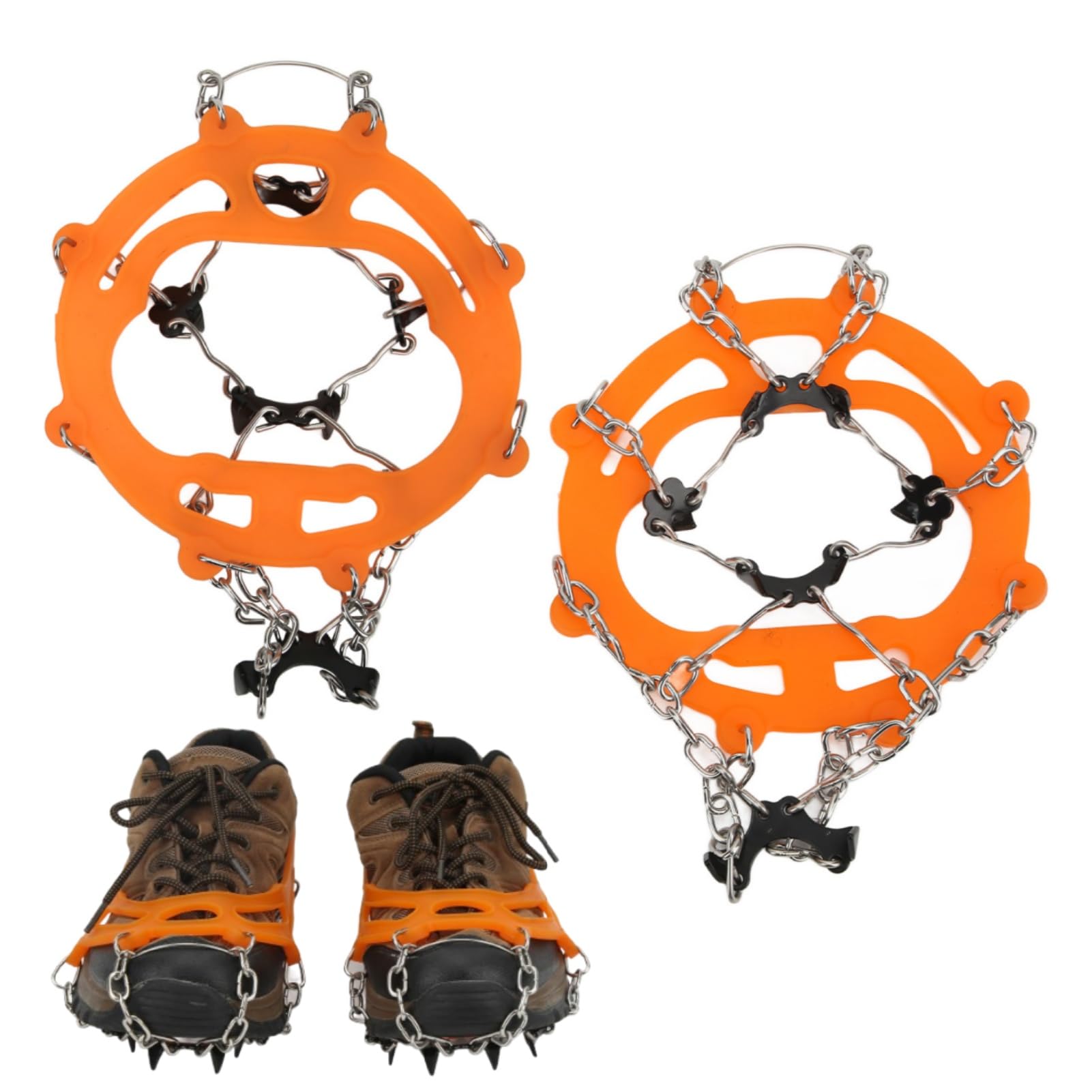 2PCS Spikes Crampons for Shoes, Track Spikes Crampons Anti Skid Shoe Cover for Hiking Boots with 8 Spikes for Hiking Walking Climbing (Orange)