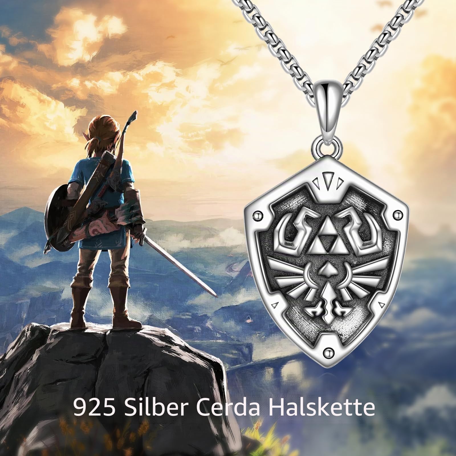 VONALA Zelda Halskette 925 Sterling Silber Anime Anhänger Kette Zelda Schmuck Geschenke für Herren Damen Jungen