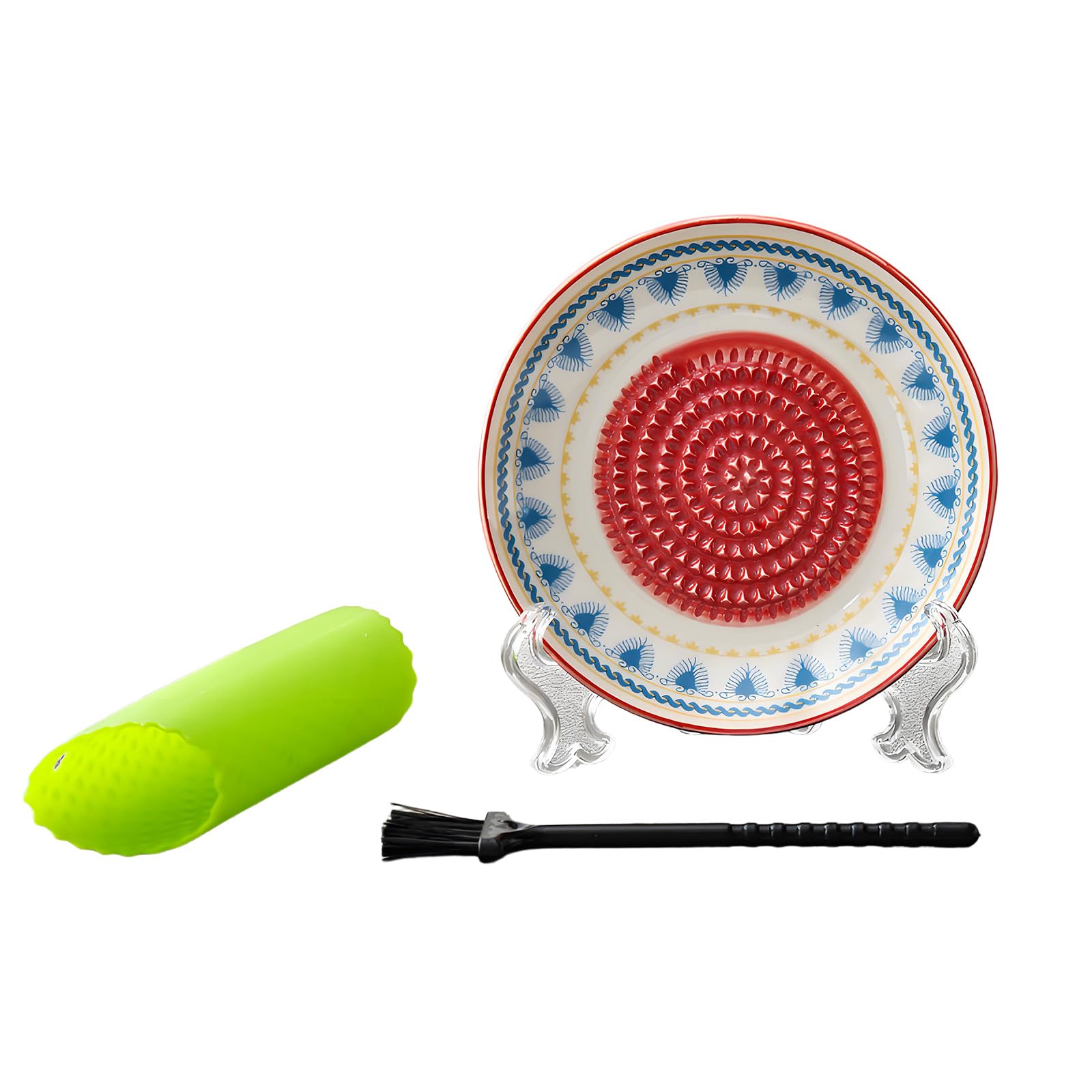 Tsophreniq Ceramic Garlic and Gingers Crusher Plate with Peeler and Brush Set Fruit Mashers Grinder Grater for Easy Kitchen Tasks Food Grade Ceramic Grater